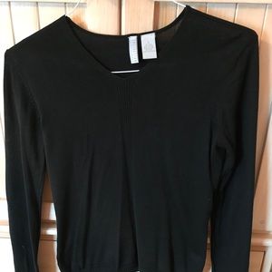 Black silk cotton v-neck sweater